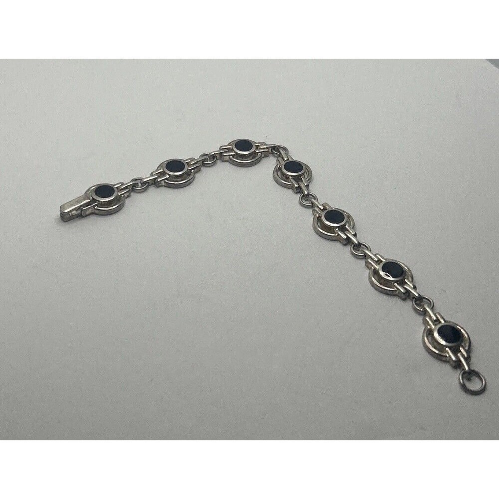 925 Sterling Silver & Black Onyx Oval Ladies Bracelet 7"